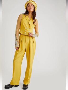 Free People Gabbie Vest Suit Set In Bitter Oil Yellow
